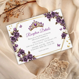 Carte D'accompagnement Couronnes de roses dorées papillons Quinceañera vi