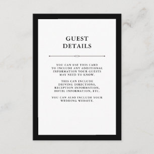 Carte D'accompagnement Couture élégante   Détails de l'invité noir et bla