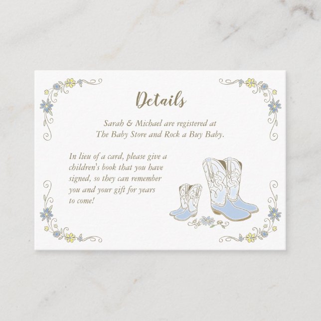 Carte D'accompagnement Cowboy Baby shower Pays Western Blue Boy (Devant)