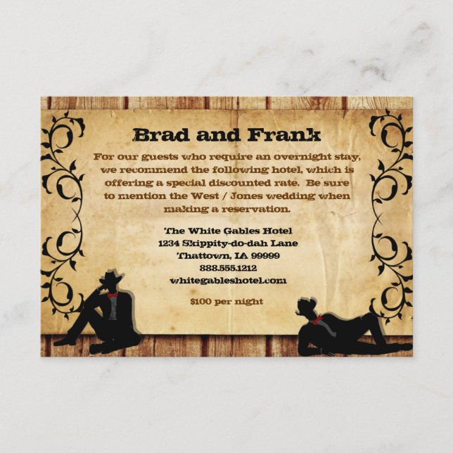 Carte D'accompagnement Cowboy Grooms Personnalisé Gay Mariage Hébergement (Devant)