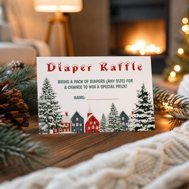 Carte D'accompagnement Cozy Winter Village Diaper Raffle Card Festive (Créateur téléchargé)