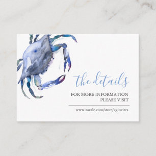 Carte D'accompagnement Crabe côtier bleu Détails de l'invité Insérer