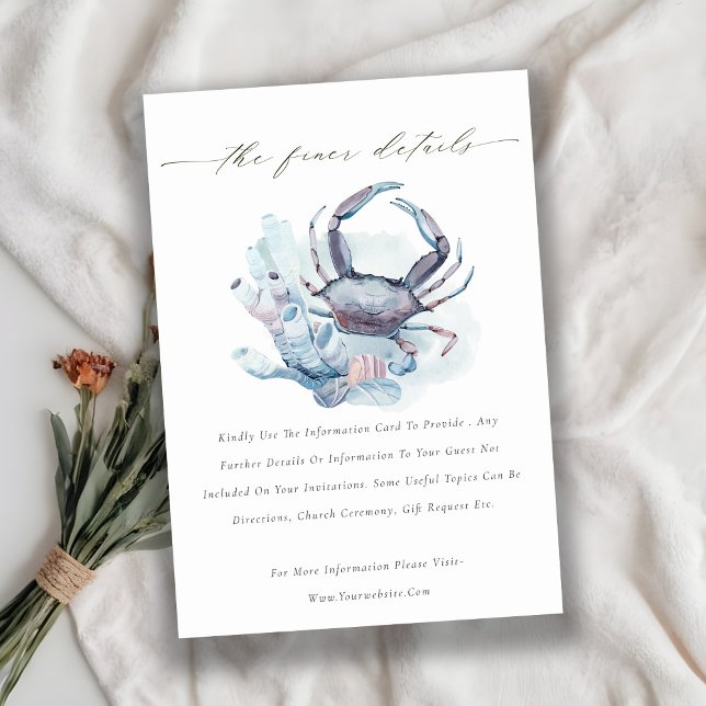 Carte D'accompagnement Crabe sous-marin Coral Mariage nautique Détails (Créateur téléchargé)