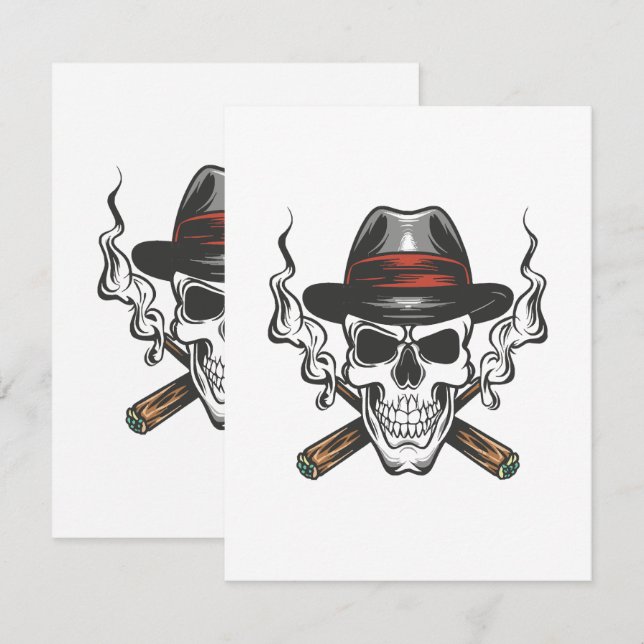 Carte D'accompagnement Crâne de gangster avec casquette fedora (Devant / Derrière)