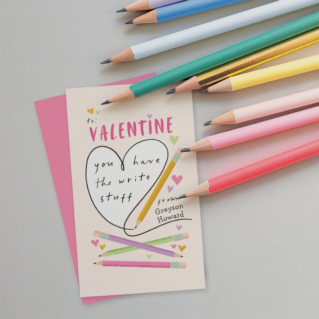 Carte D'accompagnement Crayon Thème Enfants Salle de classe Valentine (Pencil themed classroom Valentine)