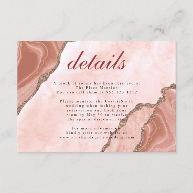 Carte D'accompagnement Cream Blush Agate Soft Pink Gold Détails du Mariag (Devant)