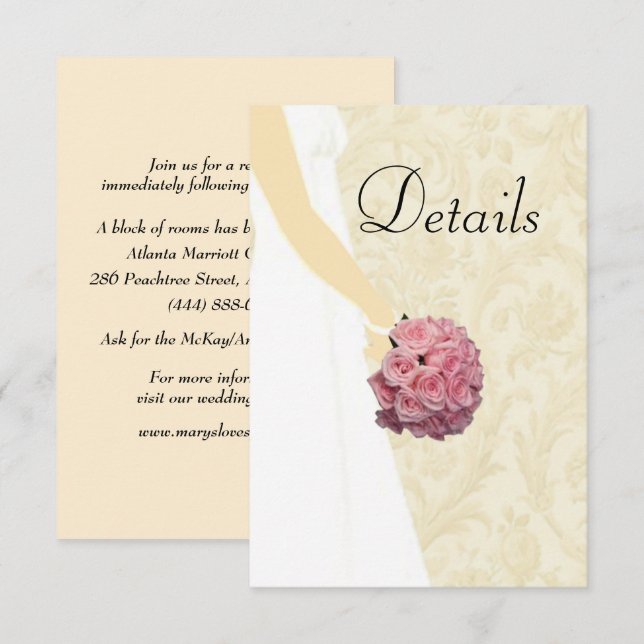 Carte D'accompagnement Cream Elegant Wedding Gown Détails du Mariage (Devant / Derrière)