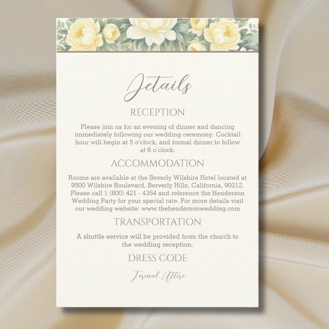 Carte D'accompagnement Cream Floral Summer Peony Détails du Mariage (Créateur téléchargé)