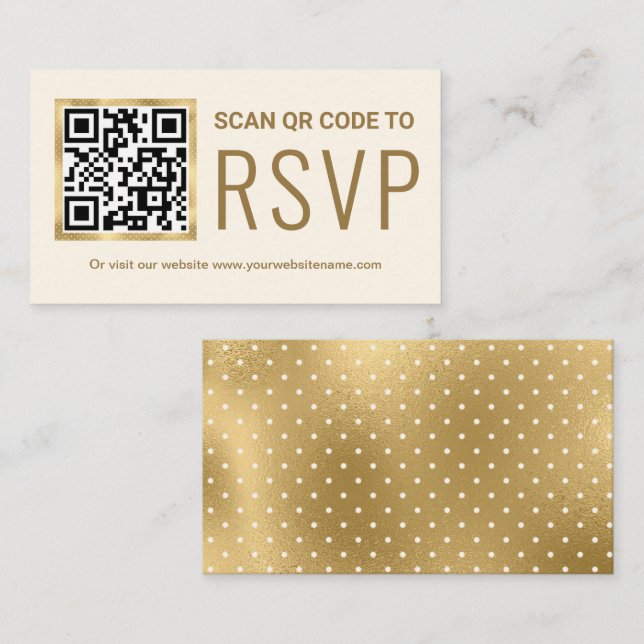Carte D'accompagnement Cream Gold Foil QR Code RSVP Mariage Website (Devant / Derrière)