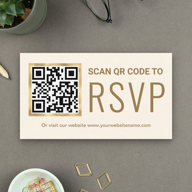 Carte D'accompagnement Cream Gold Foil QR Code RSVP Mariage Website (Créateur téléchargé)