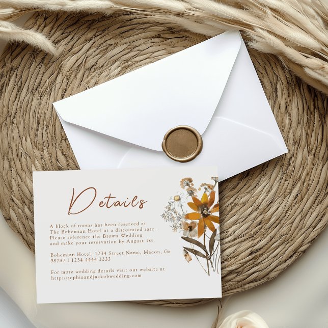 Carte D'accompagnement Cream & Terracotta Fleur sauvage Boho Détails du M (Créateur téléchargé)