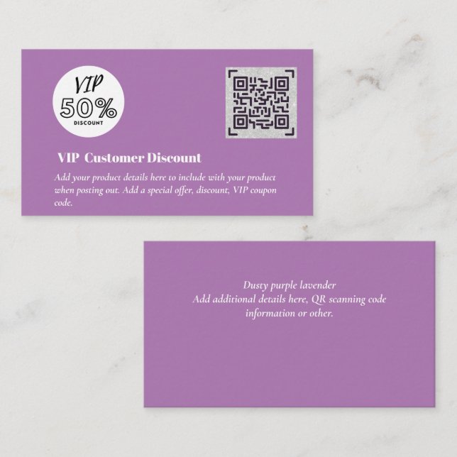 Carte D'accompagnement Créer des codes QR de remise VIP client (Devant / Derrière)
