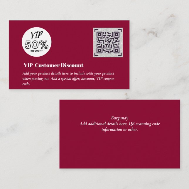 Carte D'accompagnement Créer des codes QR de remise VIP client (Devant / Derrière)