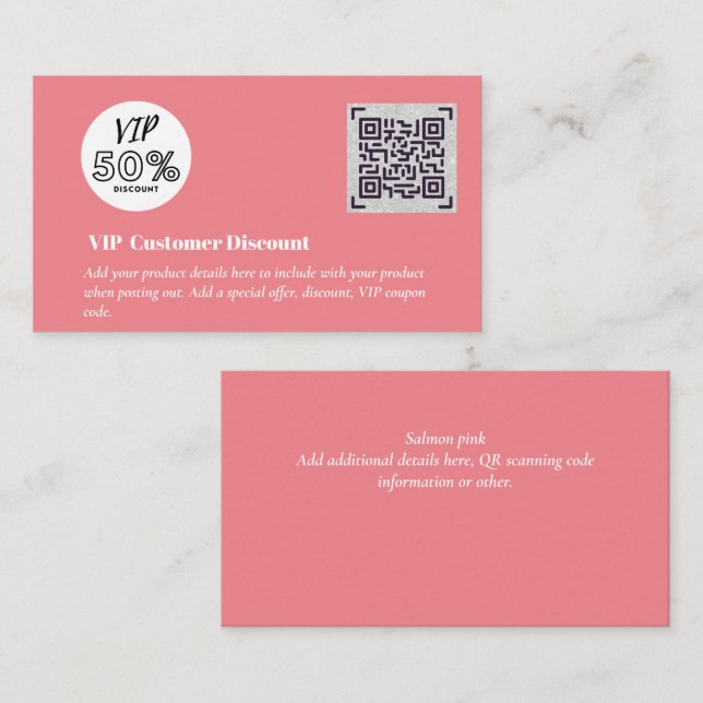 Carte D'accompagnement Créer des codes QR de remise VIP client (Devant / Derrière)