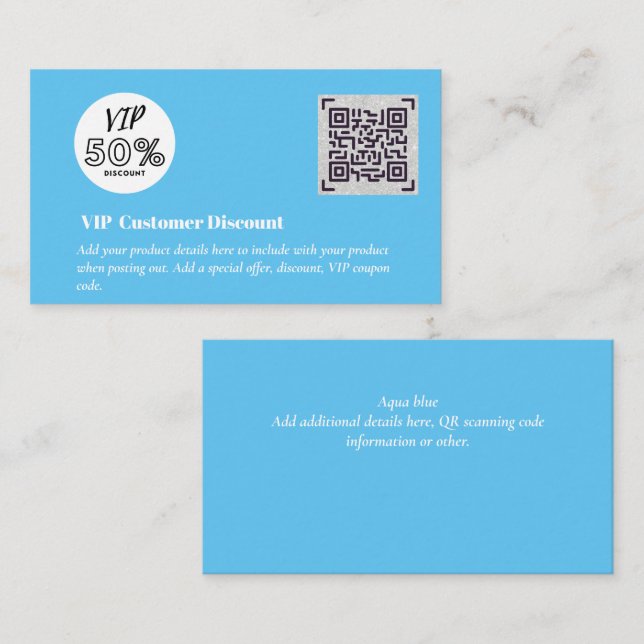 Carte D'accompagnement Créer des codes QR de remise VIP client (Devant / Derrière)