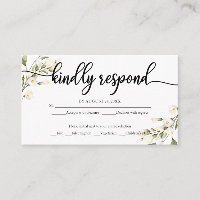 Carte D'accompagnement Crème blanche Aquarelle Mariage floral RSVP (Devant)