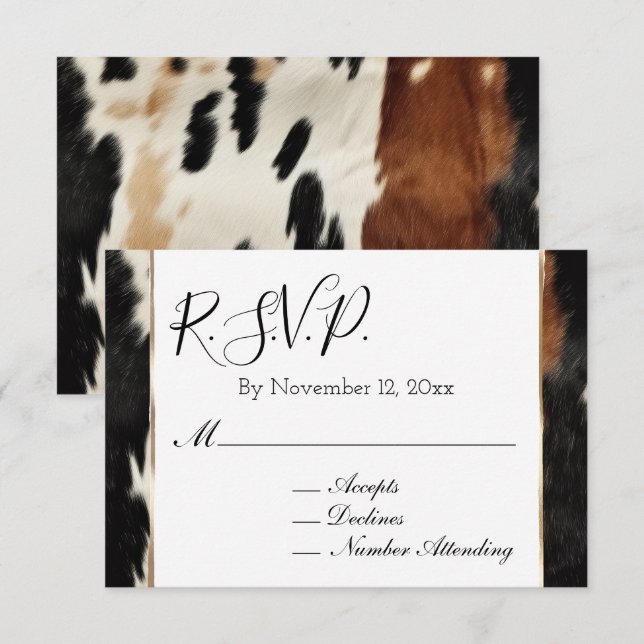 Carte D'accompagnement Crème Brown Occidentale Mariage de la vache RSVP (Devant / Derrière)