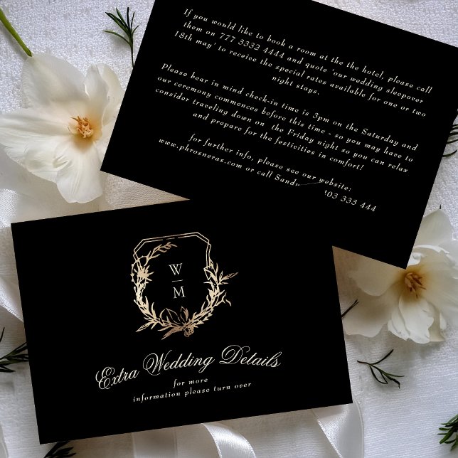 Carte D'accompagnement Crème et noir Monogramme Or | Nos détails Mariages (Créateur téléchargé)
