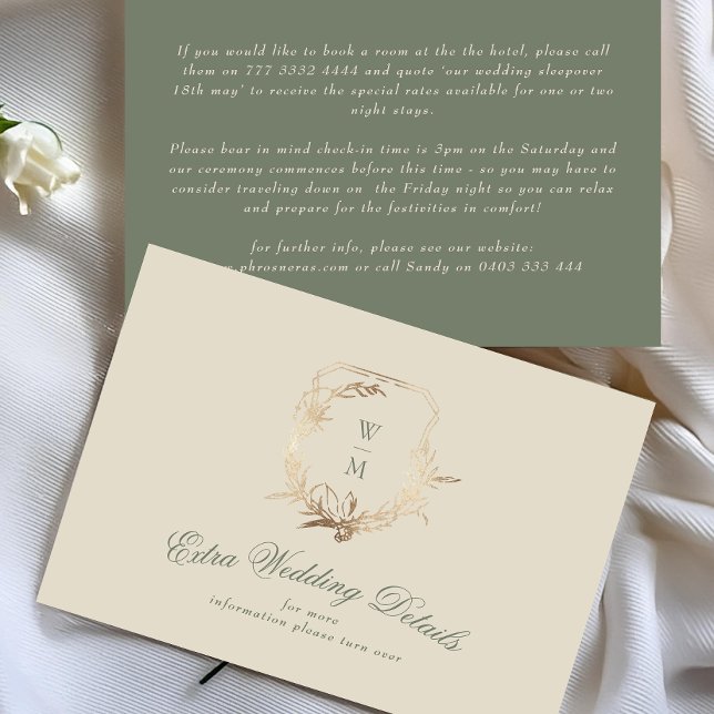 Carte D'accompagnement Crème et Sage Monogram Gold | Nos détails Mariages (Créateur téléchargé)