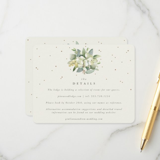 Carte D'accompagnement Crème Snowberry+Eucalyptus Bouquet Détails du Mari (Devant/Arrière en situation)