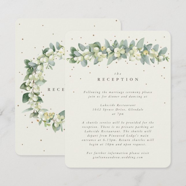 Carte D'accompagnement Crème Snowberry+Eucalyptus Garland Réception (Devant / Derrière)