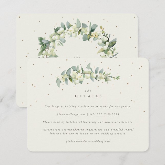 Carte D'accompagnement Crème Snowberry+Eucalyptus Mariage Détails (Devant / Derrière)