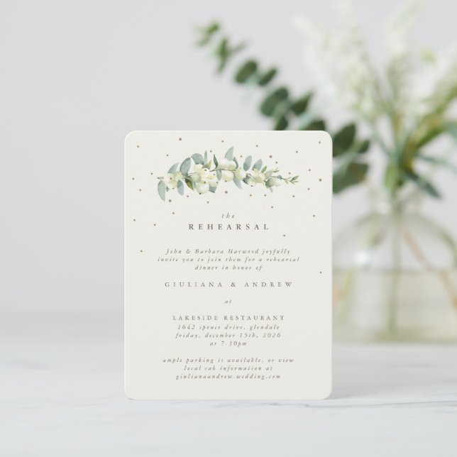 Carte D'accompagnement Crème Snowberry+Eucalyptus Mariage répétition (Debout devant)