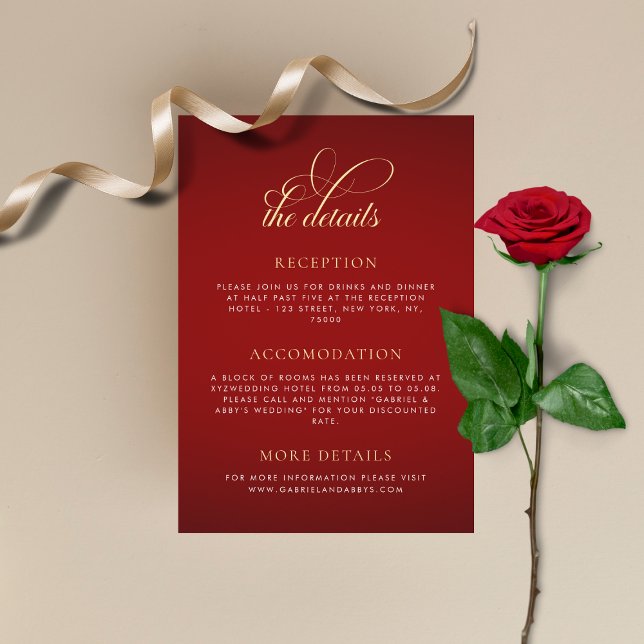 Carte D'accompagnement Crimson Red Gold Monogram Romantique Détails du Ma (Créateur téléchargé)