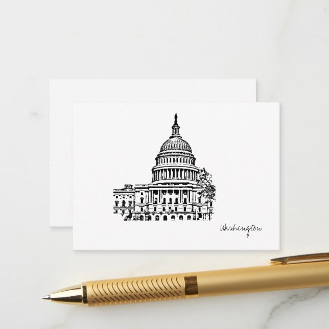 Carte D'accompagnement Croquis de Washington DC USA Capitol (Devant/Arrière en situation)