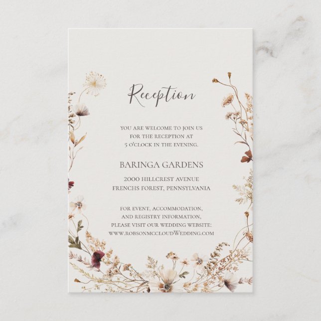 Carte D'accompagnement Cuivre Bourgogne Fleur sauvage Beige Mariage Récep (Devant)