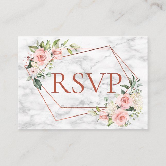Carte D'accompagnement Cuivre Marbre géométrique rose floral RSVP (Devant)