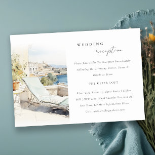 Carte D'accompagnement Curfu Grèce Aquarelle Scape Mariage Réception