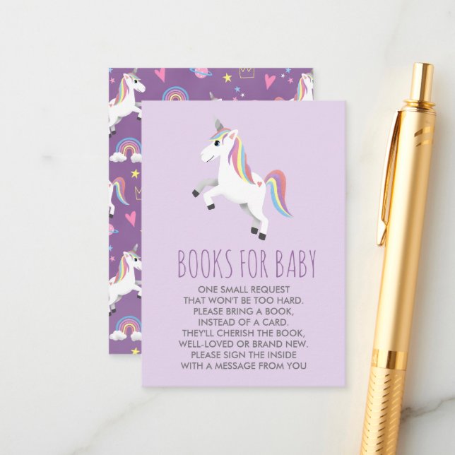 Carte D'accompagnement Cute and Girly Unicorn Livres pour bébé (Devant/Arrière en situation)