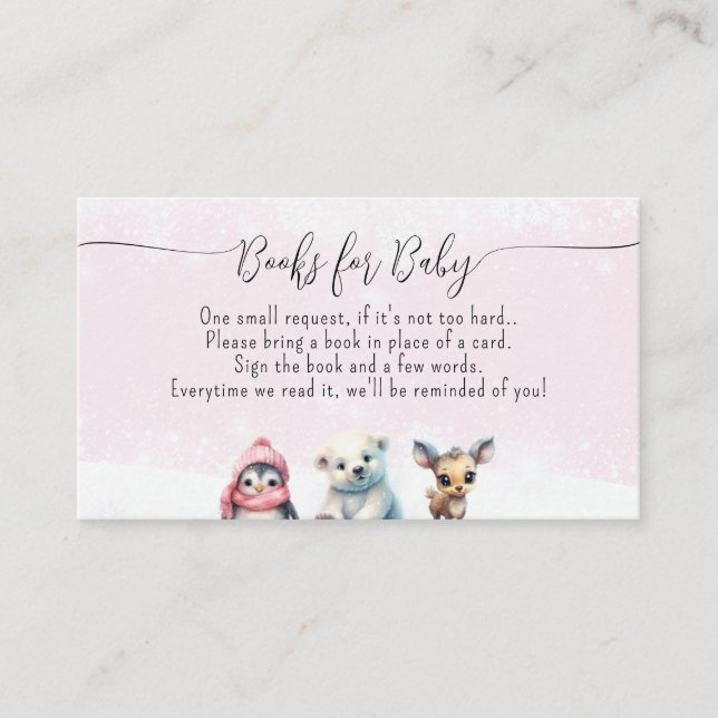 Carte D'accompagnement Cute Animals Winter Baby Girl Douche Demande de ré (Devant)