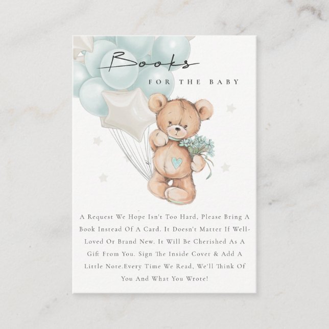 Carte D'accompagnement Cute Aqua Blue Bear Balloon Livres Pour Baby showe (Devant)