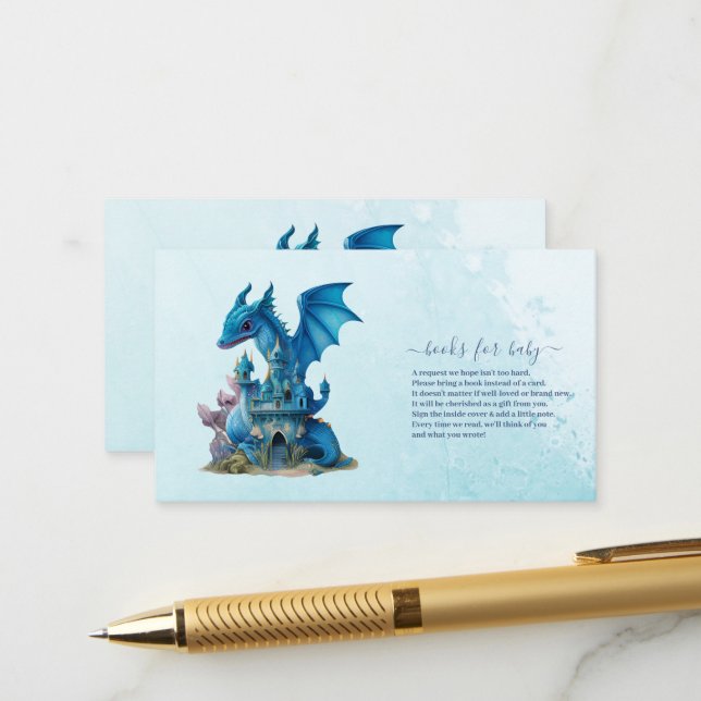 Carte D'accompagnement Cute Aquarelle Baby shower Dragon Bleu (Devant/Arrière en situation)