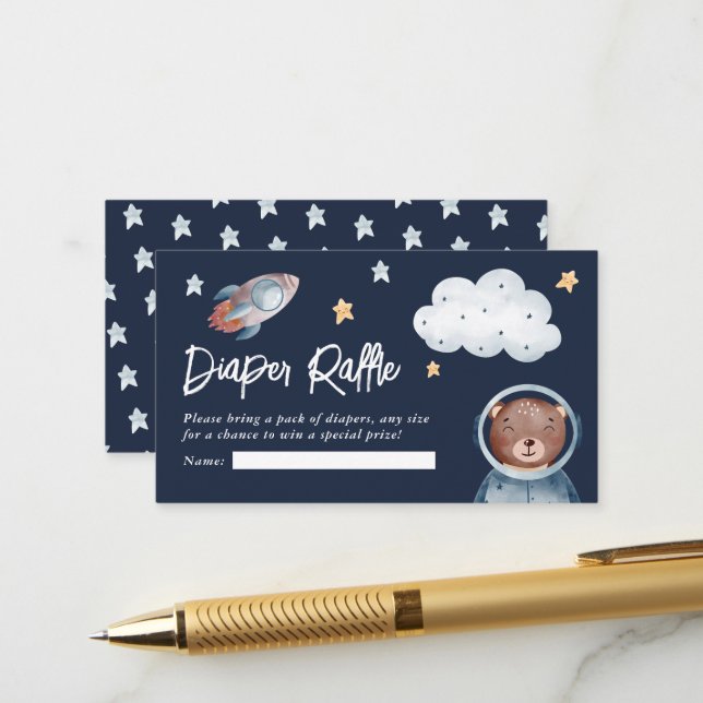 Carte D'accompagnement Cute Baby shower de l'espace animal Déchets Raffle (Devant/Arrière en situation)