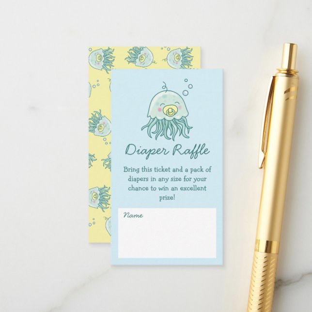 Carte D'accompagnement Cute Baby shower de méduse Kawaii Raffle de couche (Devant/Arrière en situation)