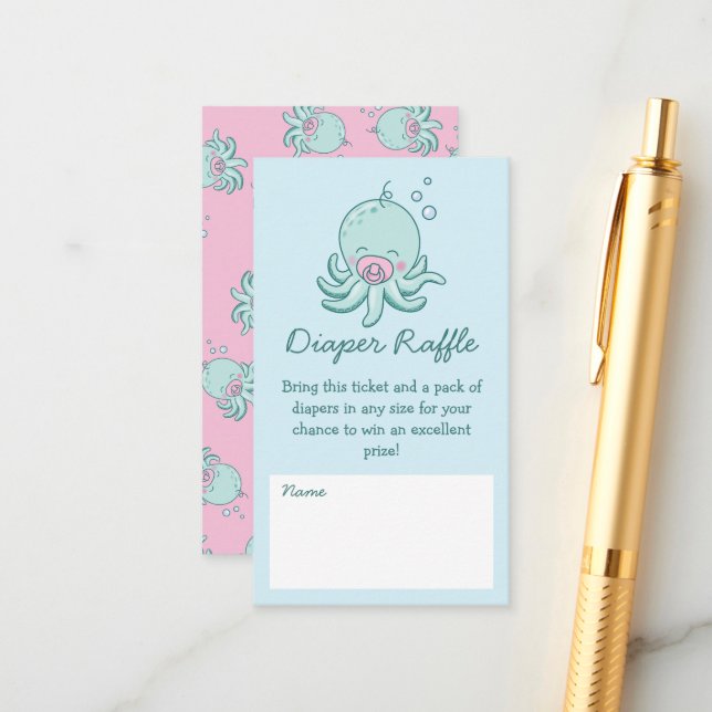 Carte D'accompagnement Cute Baby shower Octopus Kawaii Cochonne rose (Devant/Arrière en situation)