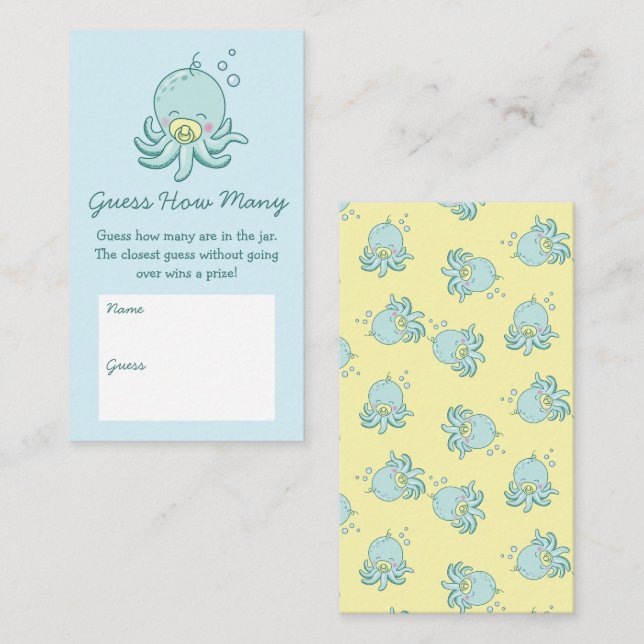 Carte D'accompagnement Cute Baby shower Octopus Kawaii Devine Combien (Devant / Derrière)
