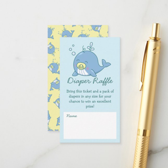 Carte D'accompagnement Cute baleine Baby shower Kawaii Déchets Raffle (Devant/Arrière en situation)