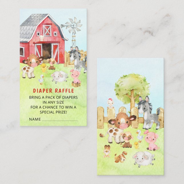 Carte D'accompagnement Cute Barnyard Friends Baby shower Déchets Raffle (Devant / Derrière)