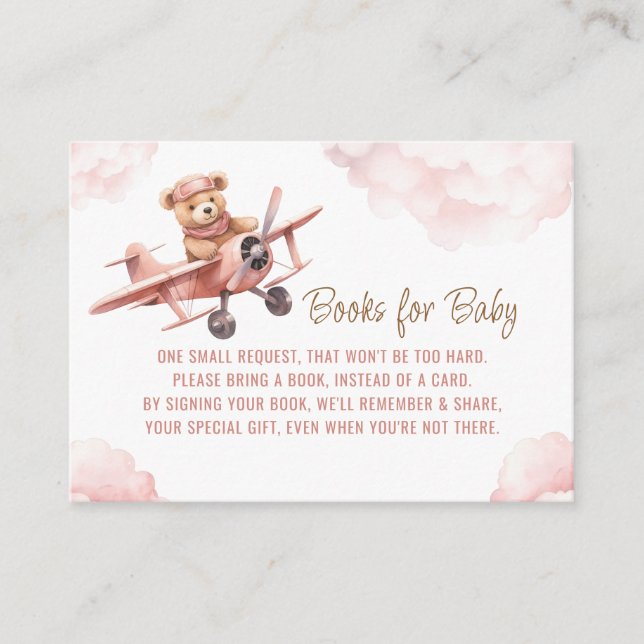 Carte D'accompagnement Cute Bear Avion Rose Girl Livres pour bébé (Devant)
