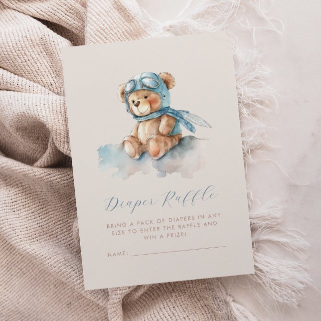 Carte D'accompagnement Cute Blue Aviator Teddy Bear Diaper Raffin (Créateur téléchargé)