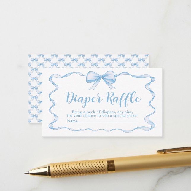 Carte D'accompagnement Cute Blue Bow Boy Ribbon Baby shower Déchets Raffi (Devant/Arrière en situation)