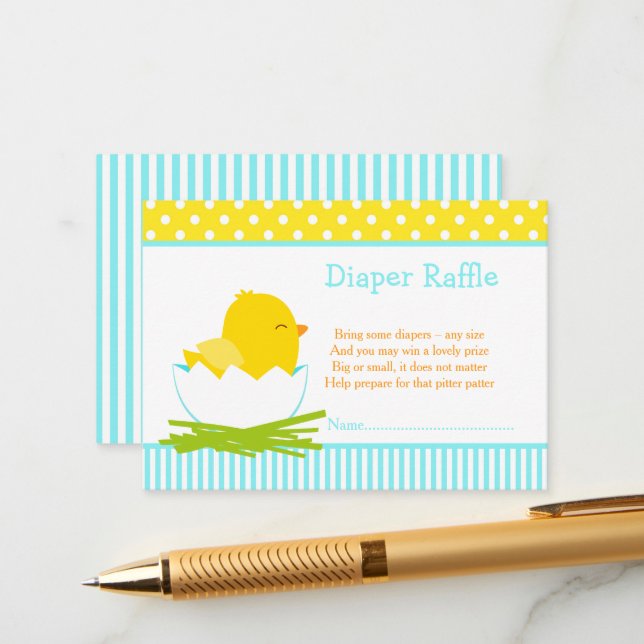 Carte D'accompagnement Cute Blue Boy Chick Diaper Raffle (Devant/Arrière en situation)
