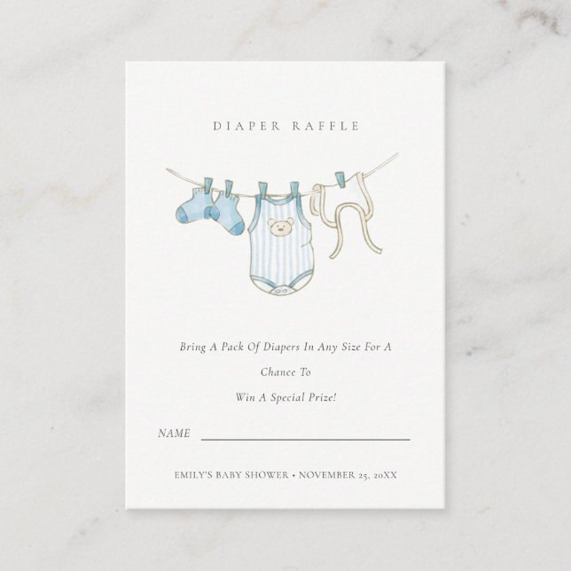 Carte D'accompagnement Cute Blue Clothesline Diaper Baby shower Raffle (Devant)
