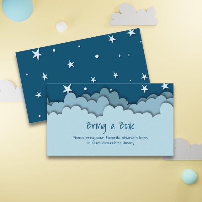 Carte D'accompagnement Cute Blue Clouds Stars Baby shower Apportez un liv (Créateur téléchargé)