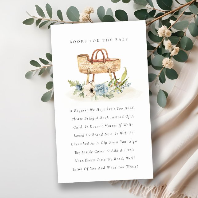 Carte D'accompagnement Cute Blue Floral Bassinet Livres Pour Baby shower (Créateur téléchargé)