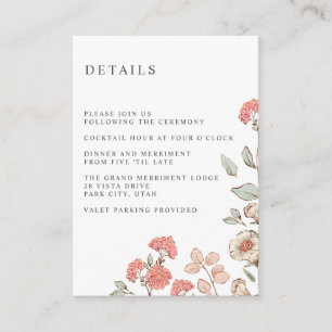 Carte D'accompagnement Cute Blush fleuris bund MARIAGE détails de l'hôtel